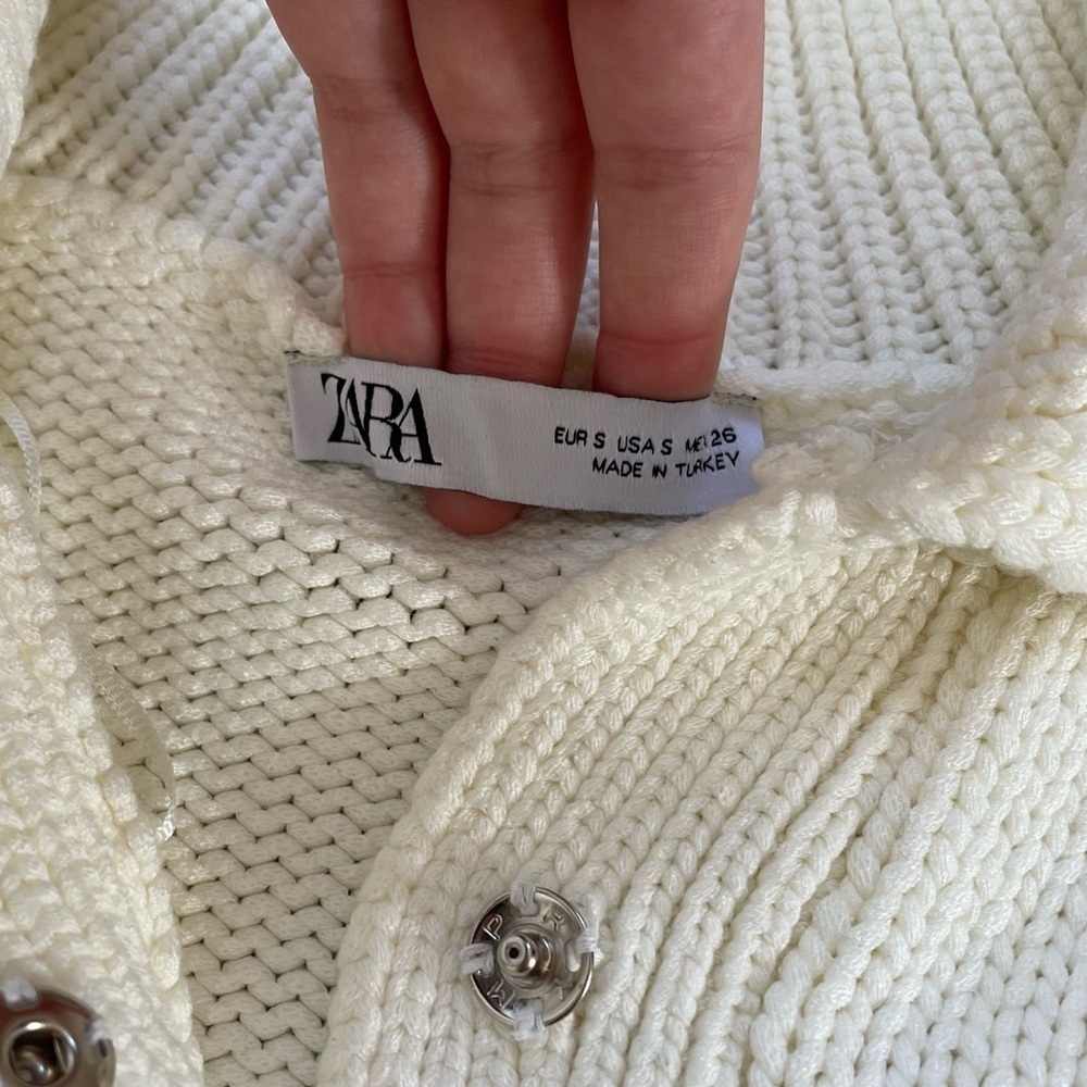 Zara Knit Polo Sweater Size Small White / Ivory - Picture 3 of 8